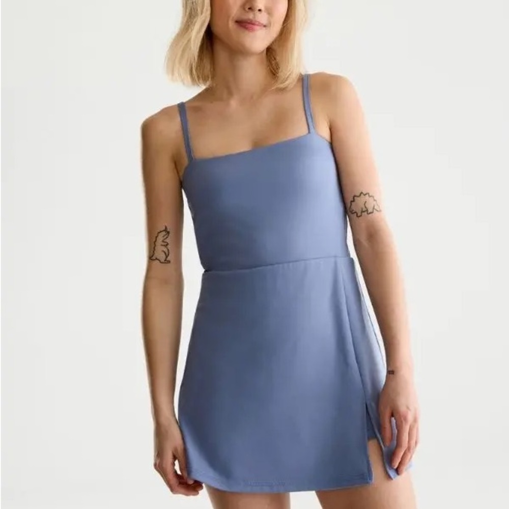 Blue Square-Neck Tennis Athletic Dress - Small